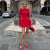 Bows Splice Long Sleeve Mini Dress Elegant Office Woman Solid Bodycon Club Party Dresses Autumn High Waist