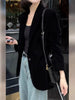 Autumn Black Velvet Women's Blazer Long Sleeve Single Button Casual Loose Temperament Suit Top Female Outerwear