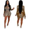 Fall Diamonds See Through O-neck Women Long Sleeve Bodycon Mini Dress Birthday Party Evening Sexy Maxi Dresses