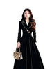 4XL Hepburn Style Black Velvet Dress For Women Autumn Formal Occasions Waist Cinching Suit Style Long Dress AU