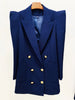 High Street Runway Designer Jacket Women Peak Strong Shoulder Lion Buttons Double Breasted Blazer Pants