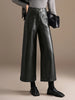 PU Leather Capri Pants Women Autumn Winter Chic Short PU Leather Pants Elegant LeatherTrousers