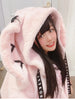 Autumn Oversized Sweet Cute Soft Purple Black Faux Fur Coat Women with Bunny Ears Kawaii Loose Fluffy Jacket Hoodie