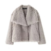 Women Cropped Faux Fur Jacket Coat Long Sleeve Front Snap-button Female Outerwear Chic Lapel Collar Thick Coat
