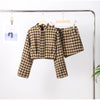 Retro Suede Coats High-waist Shorts Set Women's Plaid Full Sleeves Short Zipper Jackets Autumn Winter Ladies Outwear