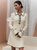 Ruffled Knit Dress Women Autumn Ribbed Contrast Long Sleeve High Waist Lapel Gown Dress Knitwear Ladies Maxi Dress