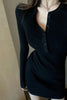 Autumn Winter Mini Dress Women V Neck Button Sexy Sweater Elegant Bodycon Dresses Long Sleeve Robe Short Skirt Waist Solid