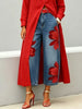 Women's Casual Floral Print Loose Jeans High Waist Cropped Wide Leg Denim Pants Chic Daily Street Plus Size Trousers