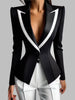 Colorblock Blazer for Women Turn down Collar Long Sleeves Blazer Single Button Slim Office Lady Outerwear Coat