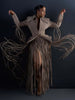 Women Two-Piece Set Turn‑Down Collar Long Sleeve Cinched Waist Blazer Maxi Fringe Slit Skirts Elegant Chic Outfits