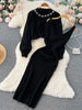 Winter Women Knitted Sets Breading Long Sleeve Pearl Sweater+Knitted Camis Dress Sets Sweater Suits