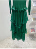 Royal Blue Pleated French Women's Dress Chic Ruffled Irregular Tie Design Long Sleeve Clothing 2DB3939