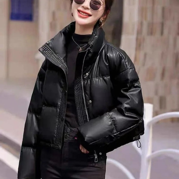 Solid Color Windproof Cropped Puffer Jacket Women Winter Thick Short Coat Warm Coat Fluffy Parka Vintage Tops Women's Clothing