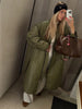 Female Oversized Long Puffer Coat Zip Lapel Full Sleeve Warm Thick Green Overcoat Winter Casual Street Chic Outwear