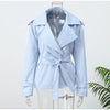 Solid Lace Up Short Windbreaker Women Elegant Full Sleeve Button Loose Chic Trench Coat Office Lady Daily Commute Outwear