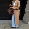 Elegant Waist Cinching Woolen Coats Autumn Winter Lady Single-breasted Lapel Long Overcoat Women's High Street Outwear