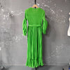 Chic Pleated Women's Dress Irregular Ruched Patchwork Design V Collar Niche Elastic Loose Lace Up Clothing 2DB1191