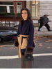 Women Color Block Short Wrap Coat Lapel Collar Waist Tie Faux Fur Cuffs Long Sleeve Loose Elegant Fall Winter Daily Outerwear