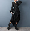 Irregular Black Vintage Pleated Dresses For Women Loose Casual Long Sleeve Midi Dress Clothing Spring Autumn