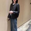 Women's Autumn Clothing European Sheepskin Casual O-Neck Single-Breasted Coffee Litchi Stria Genuine Leather Jacket