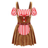 Adult Christmas Cosplay Costume Gingerbread Stripe Patchwork Velvet Dress Women Party Gingersnap Role-playing Cosplay Dress-up