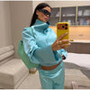 Shiny Stand Collar Short Jacket Women Puff Sleeve Drawstring Waist Cinching Pleated Jackets Autumn Causal Lady Outerwear