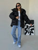 Women's Solid Oversized Puffer Jacket Full Sleeve Detachable Hood Pocket Zipper Warm Coat Winter Female Daily Casual Wear