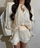 Female Long Flare Sleeves Lace Up Mini Dress Elegant Chiffon Ruffle High Waist Vestidos Autumn Woman Party Wear