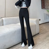 Black Front Split Flares Pants Women High Waist Elastic Slim Fit Wide Leg Pants Woman Y2K Simple Trousers
