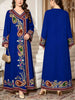 Plus Size Middle Eastern Gown Western V-Neck Printed Women's Dress for Commute Loose Vacation Style Long Sleeve Dress
