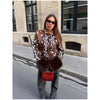 Women Deer Spot Print Faux Fur Cropped Jacket Stand Collar Dark Fur Cuff Button Up Short Coat Vintage Winter Street Outerwear