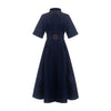 Women's Denim Long Dress Autumn Texture navy blue Women's Business Long Dress