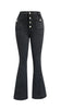 Women Jeans Flare Pants High Waist Streetwear Pockets Buttons Trousers Autumn Female Casual Stretch Denim Floor Length