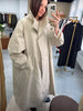 Women Casual Long Trench Coat with Lapel Collar Single-Breasted Batwing Sleeves Windbreaker Streetwear Oversized Outerwear