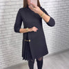 Spring Sexy O Neck Patchwork Pleated Dress Woman Elegant Solid Slim A-Line Party Dress Autumn Long Sleeve Female Mini Dress