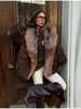 Vintage Thicken Faux Fur Woolen Jacket Women Hooded Pocket Lantern Sleeve Elastic Waist Coat Winter Female Daily Outwear