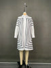 Urban Women Lapel Shirts Dress Office Ladies Long Sleeves Striped Printed Buttoned H-line Midi Dresses