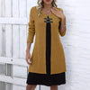 Spring Autumn Women's Solid Long Sleeved Round Neck Dress Elegant Splicing Knitted Long Casual Comfortable Dress For Women