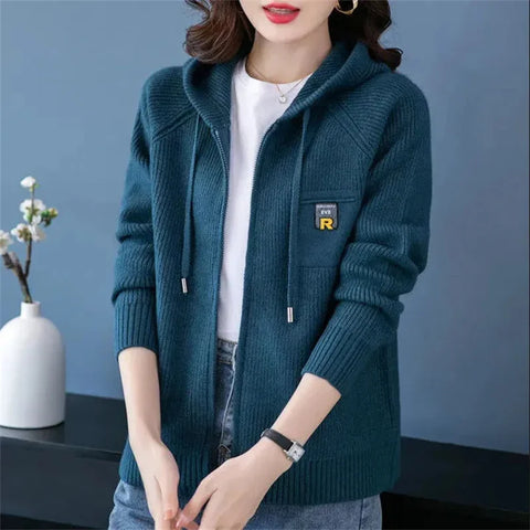 Fall/Winter Knitted Cardigan Coat Women Hooded Thick Sweater Jacket Wool Knitting Outerwear Joker Top