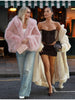 Women's Fluffy Faux Fur Coat Chic Pink Hooded Full Sleeve Loose Warm Jacket Winter Lady Street Outwear