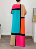Round Neck Pleated Dress For Women Color Block Long Sleeves Loose A-line Dresses Printed Female Clothing Tide 2YA946