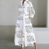 Women Elegant Shirt Dress Spring Autumn Long Sleeve Solid Color Print Maxi Dresses Casual Office Lady Dress Vestidos