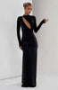 Hollow Out Long Sleeve Sexy Maxi Dress Women Gown Elegant O Neck Draped Ruched Bodycon Club Party Long Dress