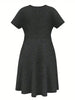 Women's Four Seasons Love at First Sight Heartbeat Printed Casual Loose Black Short Sleeved Large Short Skirt Dress