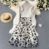 French Style Elegant Two Piece Sets Women Double Breasted Blazer Jacket + Mesh A-line Long Dress Korean Outfits