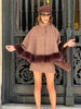 Elegant Plaid Cape Skirt 2 Piece Set Women Chic High Waist Single Breasted Faux Fur Hem Shawl Coat Suit Fall Winter Party Outfit