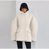 White Woolen Women's Coat Stand Collar Button Waist-cinching Long Sleeve Female Jacket Spring Autumn Tweed Outwear