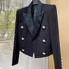 Brand Autumn Cropped Jackets Women Black Blazer Lapel Metal Button Long Sleeves Office Lady Coat Cropped Blazer Short Top