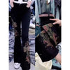 Autumn Winter Large Size Heavy Industry Embroidered Jeans Drilled High Waist Stretch Denim Pants Women Micro Jeans