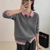 Polo Collar Knitt Sweater Women Design Feeling False Two Piece Blouse Cardigan Autumn Winter Versatile Knitt Coat Female